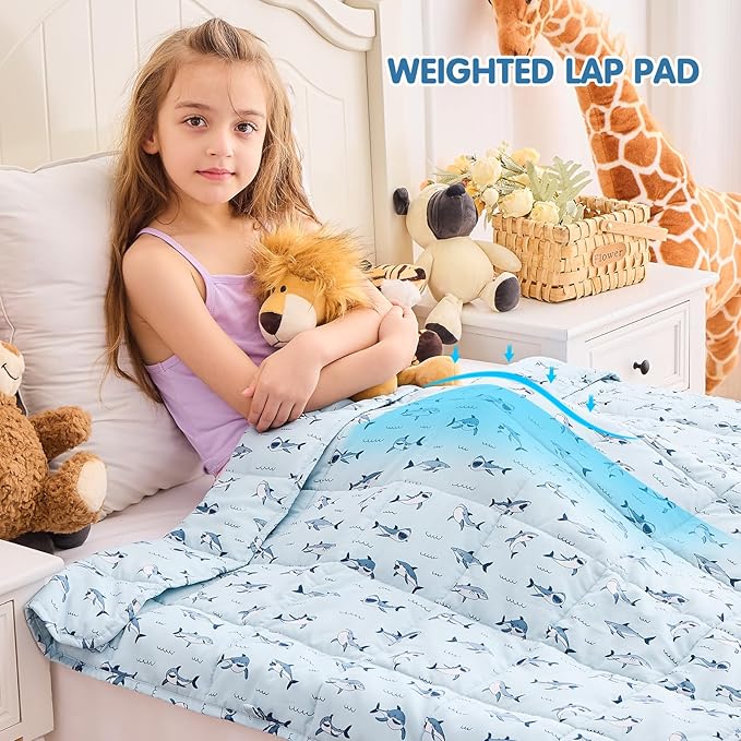 yescool Shark Weighted Blanket 5 Pounds Cooling Weighted Lap Blanket, Heavy Blanket for Sleeping, Weighted Throw Blanket Gift for 40-60lbs, 36"x48"