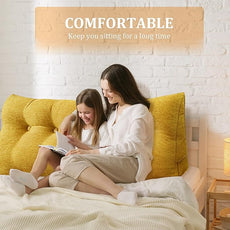 11 lbs Thickened Headboard Pillow Wedge Pillow Headboard Reading Pillow Bed for Comfortable Backrest Reading Triangular Pillow with Side Pocket for Sitting in Bed Cotton Linen Yellow Queen