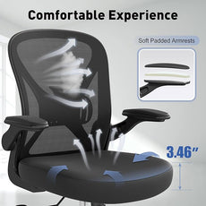 ZZH Mesh Office Chair with Adjustable Lumbar Support and Flip-up Arms, Ergonomic Home Office Desk Chair with Wheels, Black