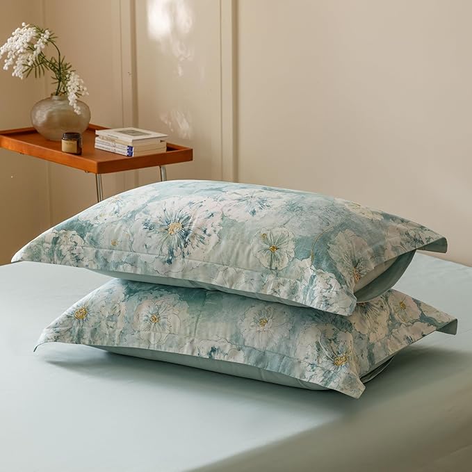 HeimenAogo Egyptian Cotton Duvet Cover King Sateen Weave, Silky Soft Duvet Cover with Zipper Closure, Long Staple Cotton Comforter Cover Watercolor Floral 3 Pcs