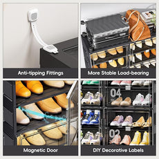 JEKO&JEKO 6 Tiers Foldable Shoe Rack Organizer Cabinet for Closet Entryway, Large Collapsible Shoe Storage Box with Magnetic Doors (Black)