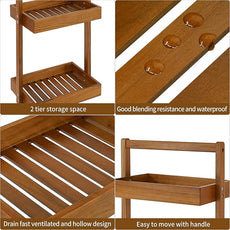 Utoplike Teak Wood Shower Caddy Corner, 2 Tier Bathroom Organizer Countertop, Standing Shower Rack with Handle, Stand Up Shower Basket for Shampoo, Shelf Rack for Inside Shower, Kitchen Desktop