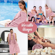 16 Pack Microfiber Bath Towels Bulk 27'' x 60'' Oversized Size Bath Towel Highly Absorbent Extra Large Soft Drying for Shower Beach Winter Salon Sport Gym Party (Pinstripe,Pink)