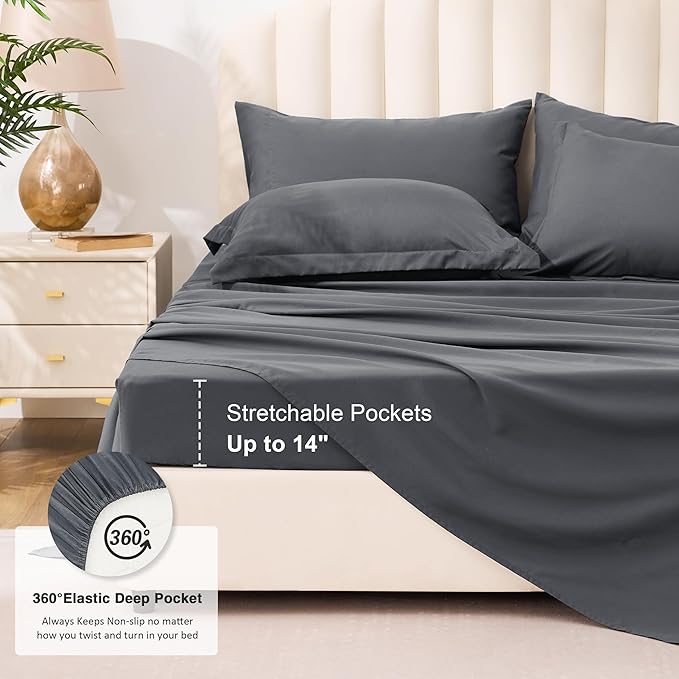 Love's cabin California King Comforter Set Soot Grey, 7 Pieces California King Bed in a Bag, All Season Bedding Sets with 1 Comforter, 1 Flat Sheet, 1 Fitted Sheet, 2 Pillowcase and 2 Pillow Sham
