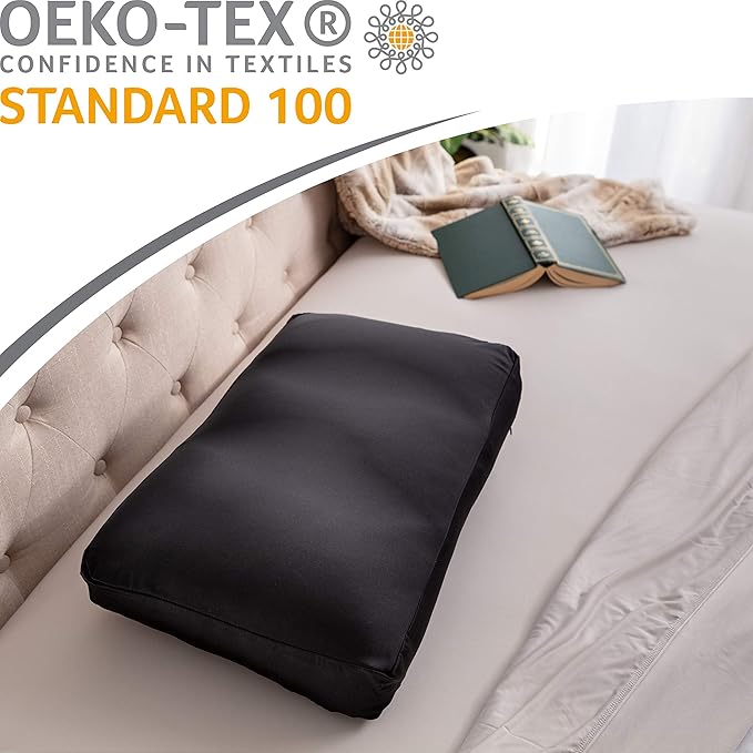 PILLOWY Cover Only for Premium Microbead Bed Pillow, Large Extra Smooth - Ultra Comfortable Sleep with Silk Like Anti Aging Cover 85% Spandex/ 15% Nylon Breathable, Cooling Matte Black