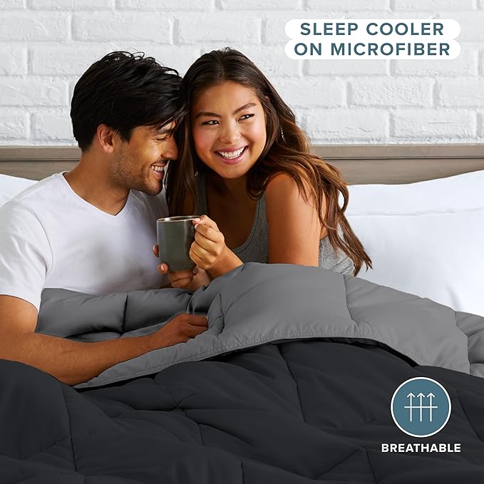 Bare Home Full Comforter - Reversible Colors - Goose Down Alternative - Ultra-Soft - Premium 1800 Series - All Season Warmth - Bedding Comforter (Full, Black/Grey)