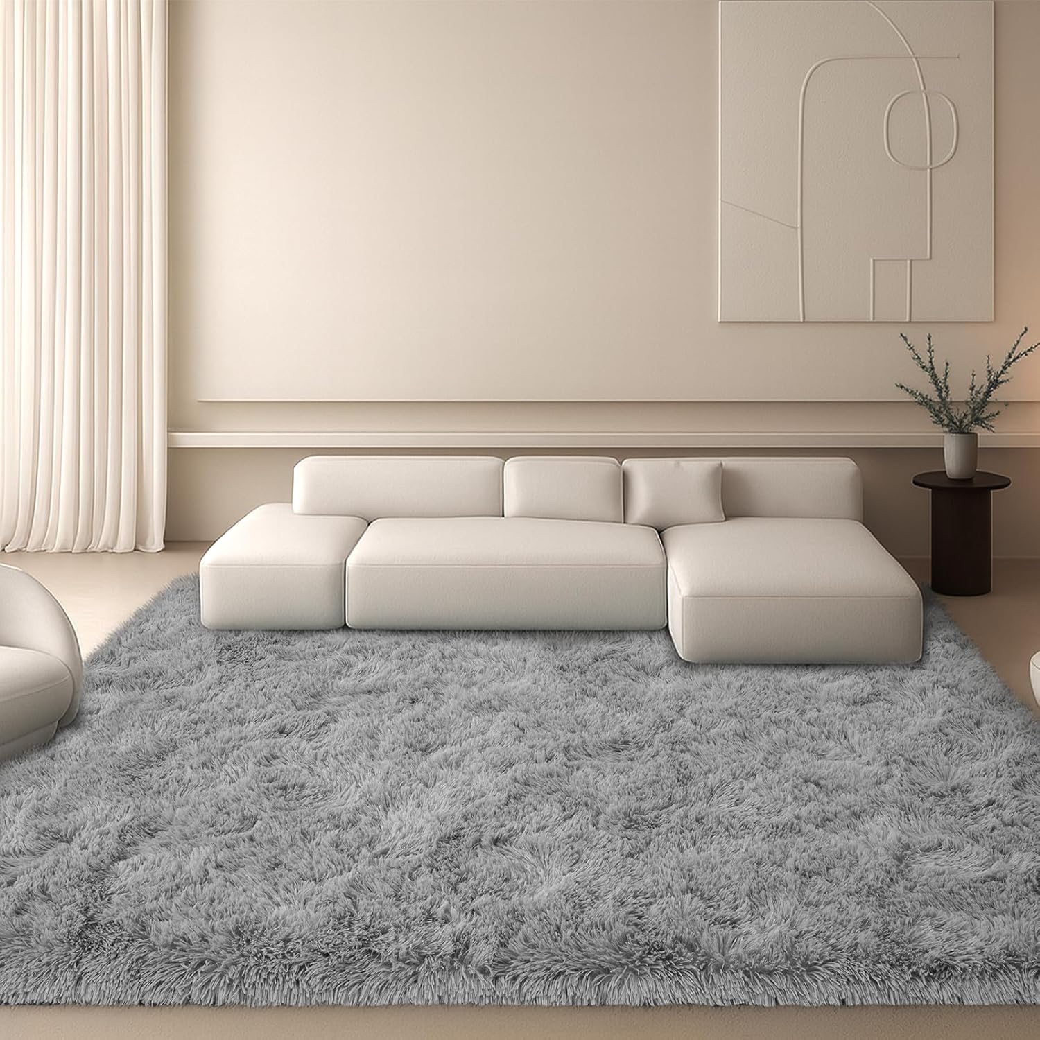 8x10 Area Rugs Living Room, Beige Large Plush Fluffy Bedroom Carpet, Non-Slip Upgraded Indoor Thick Soft Rug, Modern Plush Carpet Suitable for Kids Home Decor Aesthetics Dorm. Dormly