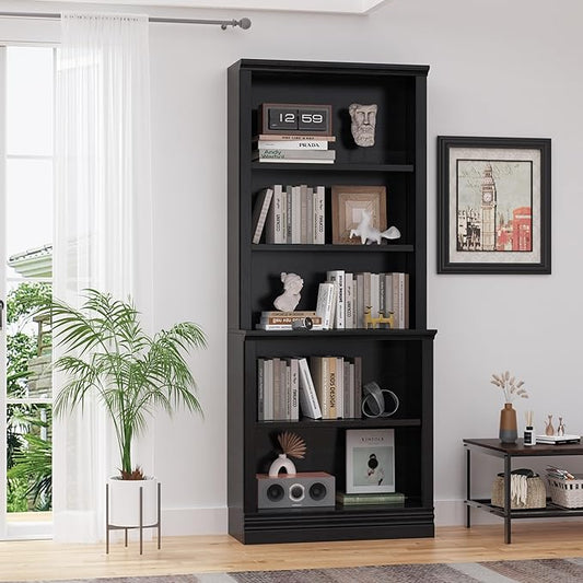 72 in Tall Bookcase, Black 31.3 in Wide Floor Standing Bookshelf, 5 Tier Large Floor Standing Display Storage Shelves with Adjustable Shelves for Living Room Hallway Home Office Bedroom