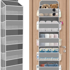 1 Pack Over The Door Organizer, Hanging Storage Organizer with Clear Window, 40lb Ultra Sturdy Large Capacity Room Organizer for Pantry Laundry Bathroom Nursery Closet Baby Essential (Grey)