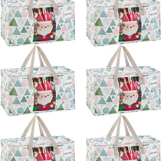 VENO 6 Pack Moving Bags, Large Christmas Storage Bins with lids, Packing Supplies for College, Alternative to Moving Boxes, Foldable, Heavy-Duty Tote, Christmas Pattern (Pastel Forest, 6 Pack)