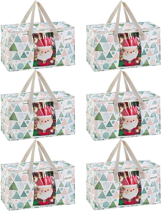 VENO 6 Pack Moving Bags, Large Christmas Storage Bins with lids, Packing Supplies for College, Alternative to Moving Boxes, Foldable, Heavy-Duty Tote, Christmas Pattern (Pastel Forest, 6 Pack)