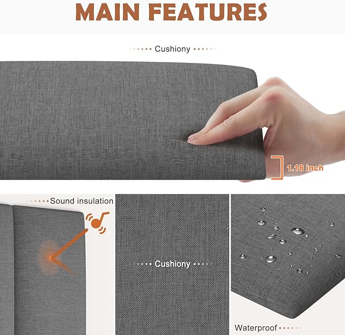 IFNOW Upholstered Wall Mounted Headboard, 3D Soundproof Wall Panels Peel and Stick Headboard for Queen Size, Home Decor, Reusable and Removable Tufted Bed Headboards in Dark Grey(9 Panels, 10" x 24")