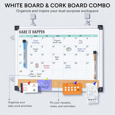 Monthly Calendar Whiteboard and Cork Board Combo for Wall, 17