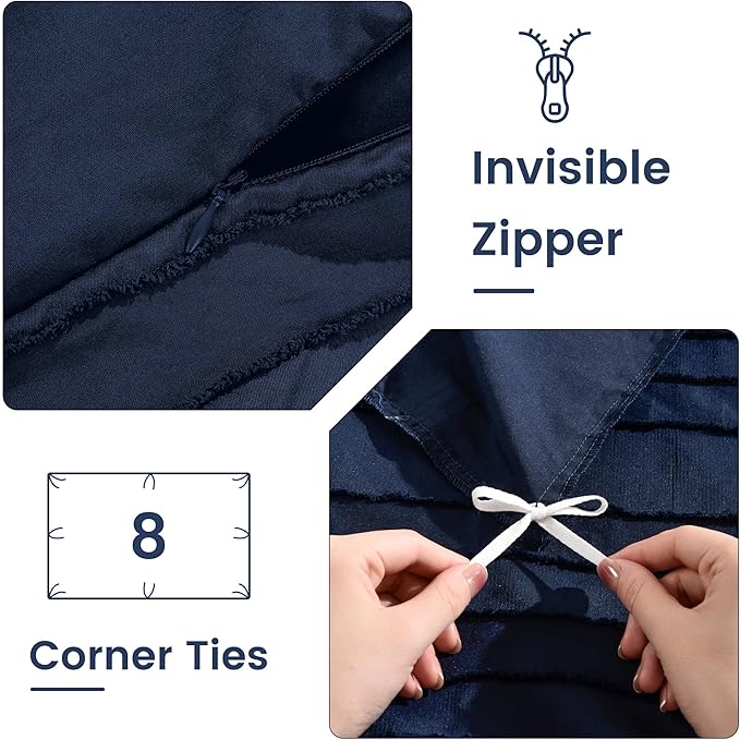 NEXHOME PRO California King Duvet Cover, Navy 3 Pieces Boho Tufted Duvet Cover Set, Soft and Lightweight Microfiber Comforter Cover Set for All Season (Navy Cal King, 104 x 98)-No Comforter