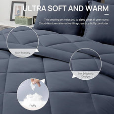 Love's cabin California King Comforter Set Navy Blue, 7 Pieces California King Bed in a Bag, All Season Bedding Sets with 1 Comforter, 1 Flat Sheet, 1 Fitted Sheet, 2 Pillowcase and 2 Pillow Sham