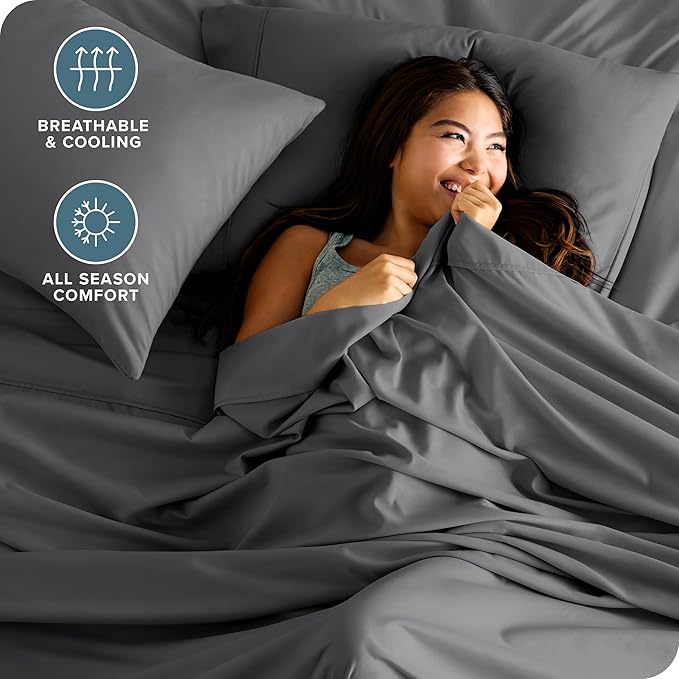 Bare Home Split Head Flex King Sheet Set - 1800 Ultra-Soft Microfiber Bed Sheets - Double Brushed - Deep Pockets - Easy Fit - 4 Piece Set - FlexTop Bedding Sheets (Grey) BareHome