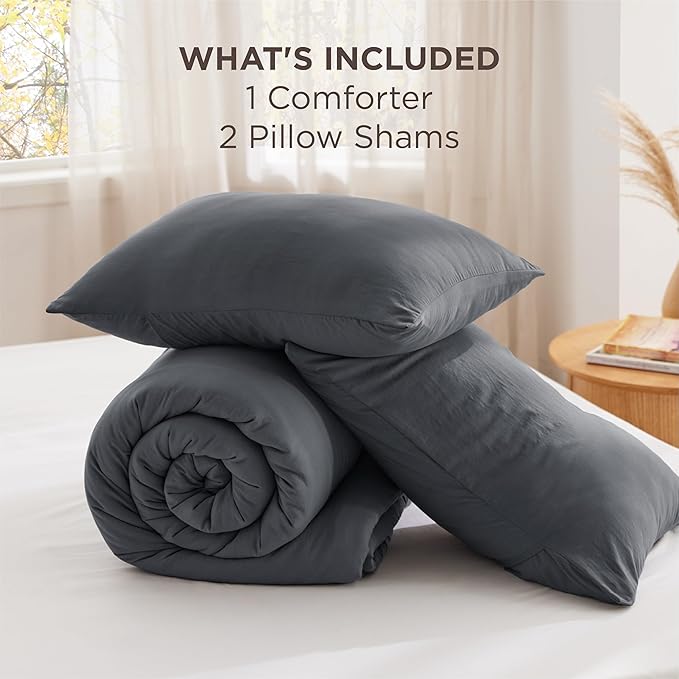Bedsure Queen Comforter Set Dark Grey, Soft Prewashed Queen Size Bedding, Quilted Comforter with Circle Design, Down Alternative Comforter for All Seasons, 3 Pieces Bed Set with 2 Pillow Shams