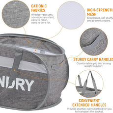 Collapsible Laundry Baskets, Foldable Clothes Hamper with Reinforced Handles, Sturdy Pop Up Hampers for Laundry, Tear Proof & Easy to Carry Laundry Hamper for Home, Apartment, Dorm, Travel Grey