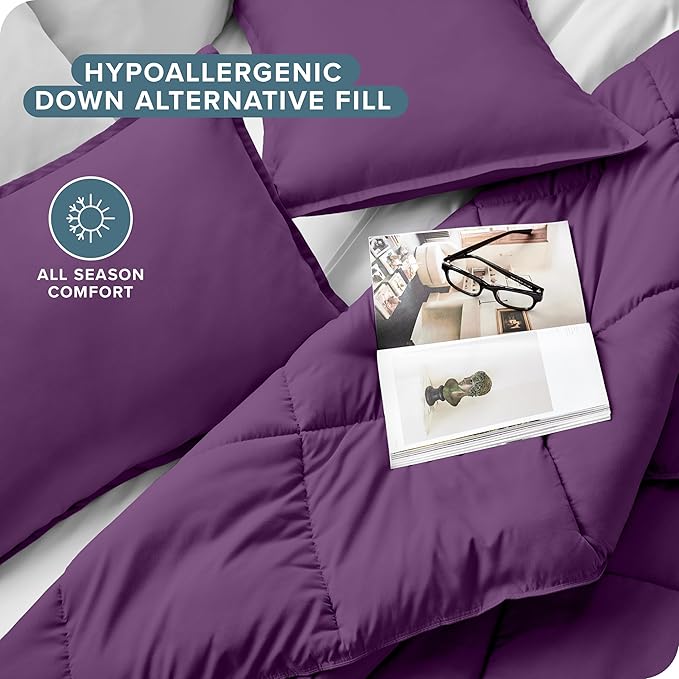 Bare Home Comforter Set - Oversized King Size - Ultra-Soft - Goose Down Alternative - Premium 1800 Series - All Season Warmth (Oversized King, Plum)