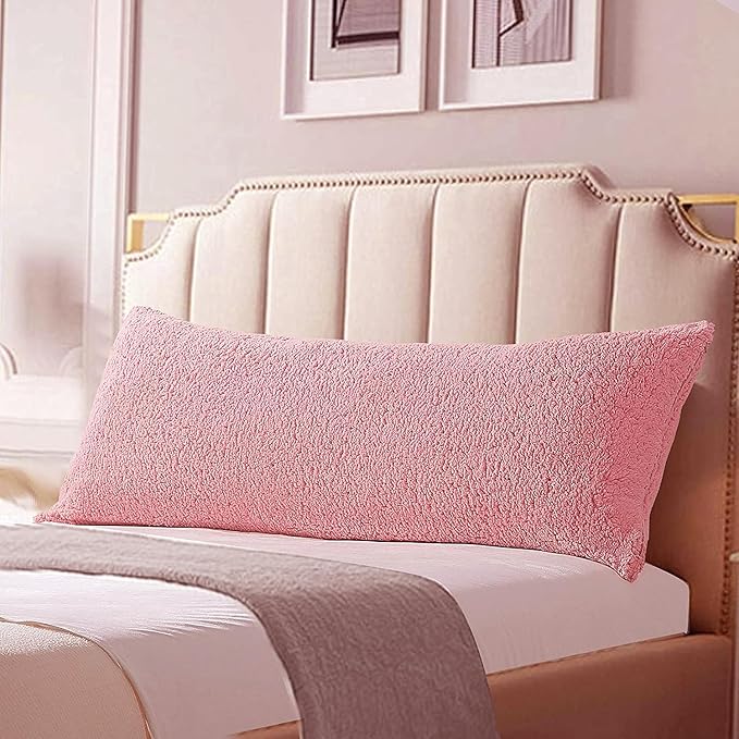 Reafort Ultra Soft Sherpa Body Pillow Cover/Case with Zipper Closure 21"x54" (21"x54" Body Pillow Cover, Pink)