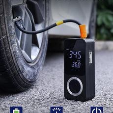 SMART JERRY - Tire Inflator Portable Air Compressor | Cordless Mini Bike Tire Pump with Gauge | Dual-Power Electric 12V Air Compressor for Auto, Motorcycles, Bikes, Balls | Fast Inflation Max 150 PSI