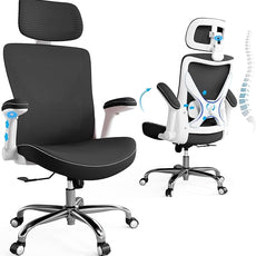 Office Home Ergonomic Desk Chair-Computer X-Shaped Chair Mesh PU Leather with Adjustable Lumbar Support-Executive Chair High Back with Headrest Flip-Up Arms for Long Hours (Light Black)
