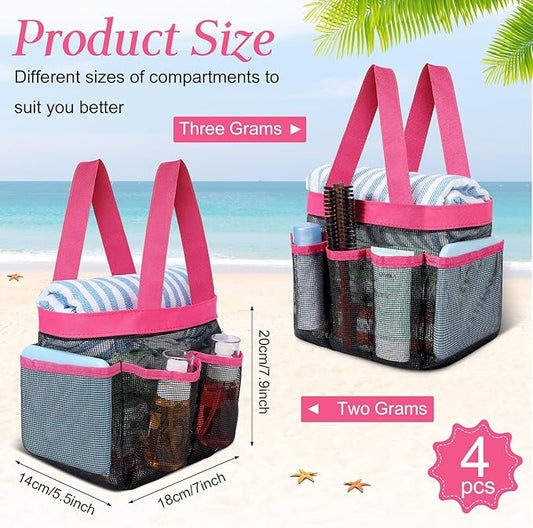 Hillban 4 Pcs Mesh Shower Caddy Portable Large Quick Dry Shower Caddy Basket with Deeper 8 Pockets and 2 Handles Hanging Bag for College Dorm Room(White, Pink, Green, Rose Red)
