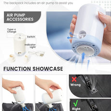 suwasp Vacuum Backpack Travel with Pump, Travel Backpack for Women Men, Vacuum Compression Bags with Laptop Compartment/Shoe Compartment, Personal Item Carry On Backpacks Flight Approved, Light Blue