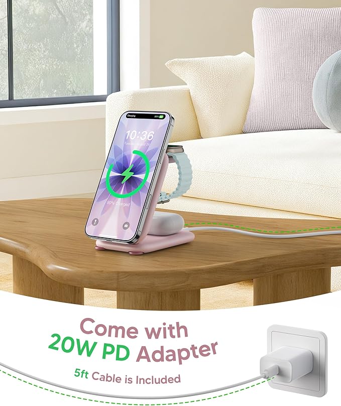 PaktVault 2025 Traveling Fast Wireless Charging Station for Apple Devices, Magnetic 3 in 1 MagSafe Charger Stand for iPhone 17 16 15 14 13 12 Pro Max Plus Air, Apple Watch&Air pods Pro, Pk