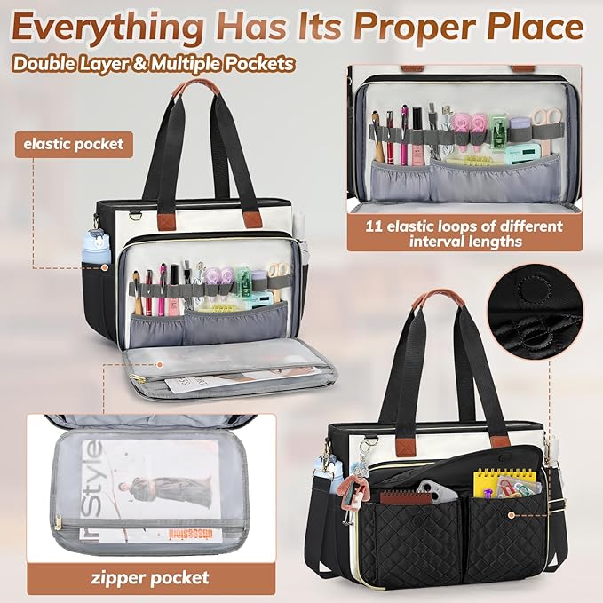 RAINSMORE Teacher Tote Bag for Women Work Bags 15.6 Inch Laptop Tote Bag with Large Cup Holder Nurse Bag Computer Handbag