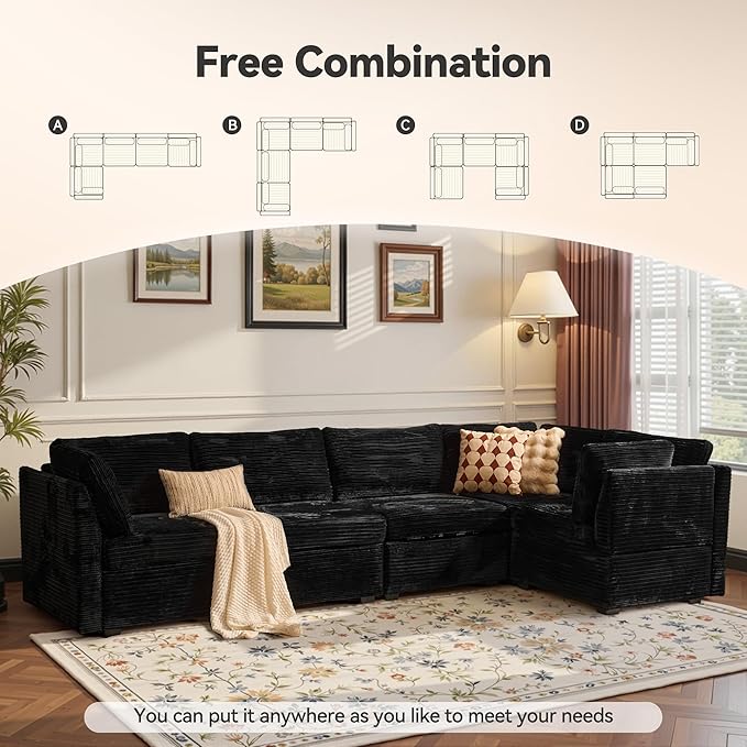 Modular Sectional Sofa,5 Pieces Sectional Couches for Living Room,131X65 L Shaped Cloud Couch with Oversized Convertible Modular Couch for Living Room