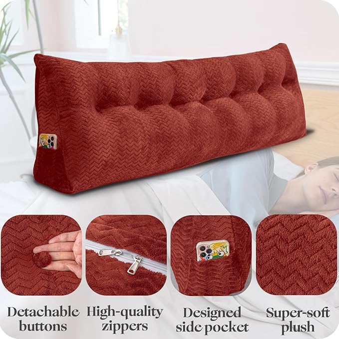 Large Bolster Triangular Headboard Wedge Backrest Positioning Support Bed Rest Reading Pillows Headboard Wedge Pillows for Day Bed with Removable Cover