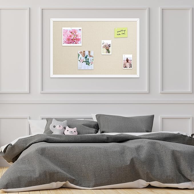 13.3x17.7 InchCork Board for Wall Hanging with Linen, Bulletin Board with Push Pins, Mounted Memo Message Board for Home Office Decor, Dorm Room Essentials, Classroom Organization
