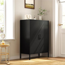 Metal Locker Cabinet, Black Storage Cabinets with 2 Doors and Adjustable Shelves, 3 Tier Modern Storage Freestanding Sideboard for Living Room,School,Office Home Kitchen and Coffee Bar