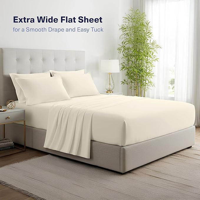 Kickoff Viscose Bamboo Sheets Full Size 4-pc 100% Organic Bamboo Viscose Bed Cooling Sheets Full Size Set Cool Bedding for hot Sleepers Sheet, Flat, Fitted, Pillowcases (Buttercream, F) KickoffHome