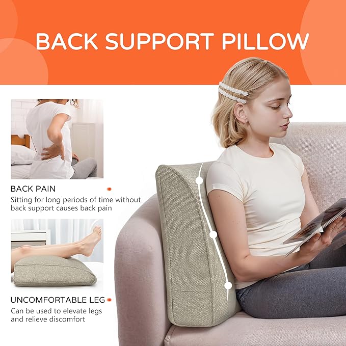 Daneey 2PCS Back Pillow for Sitting in Bed, Back Support Pillow for Couch, Back Pillow for Couch Replacement, Removable Cover, Beige