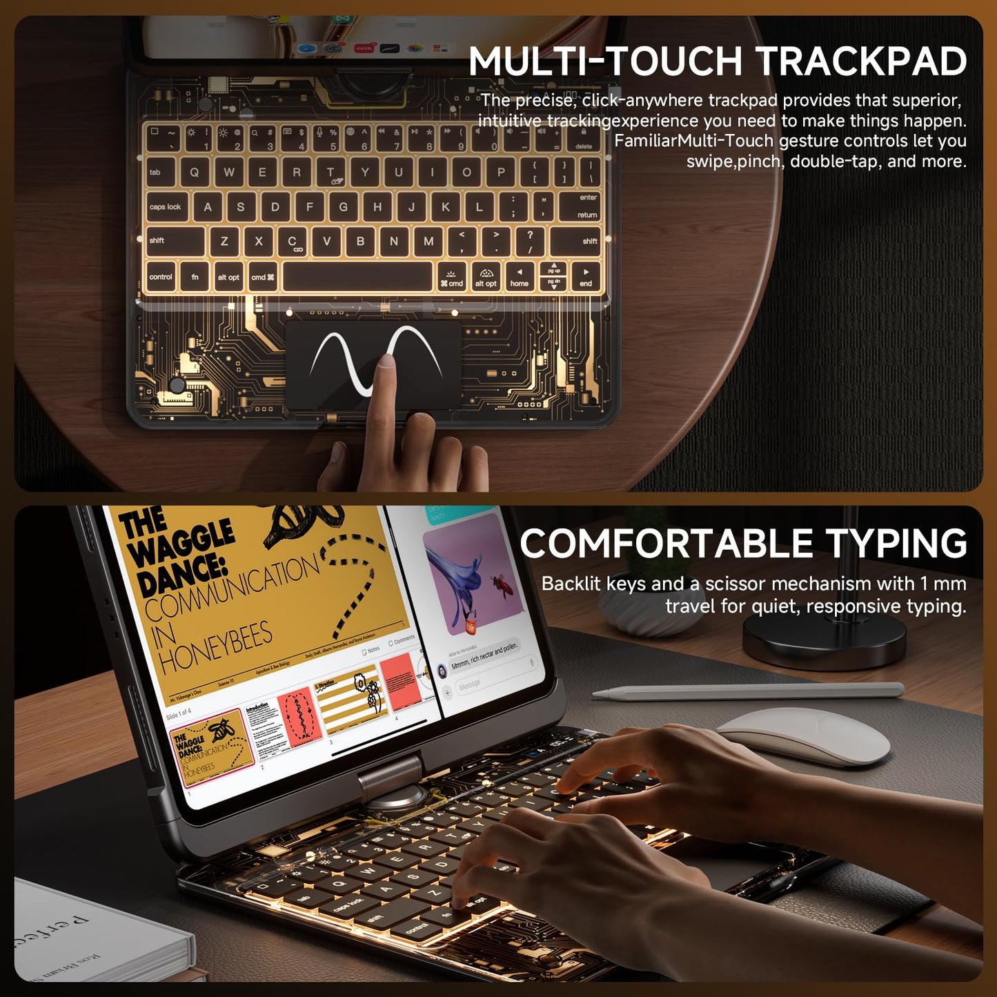 Transparent Keyboard Case for iPad 11” (10th & 11th Gen) – 360° Rotating, Backlit, Trackpad