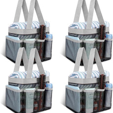 Hillban 4 Pcs Mesh Shower Caddy Portable Large Quick Dry Shower Caddy Basket with Deeper 8 Pockets and 2 Handles Hanging Bag for College Dorm Room(Gray)