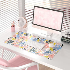 QIYI Floral Large Mouse Pad, Cute Desk Mat for Desktop, Women Girls Desk Accessories Office Décor, PU Leather Waterproof Big Gaming Mousepad, Doodle Flowers Desk Pad Computer Mat, 31.5