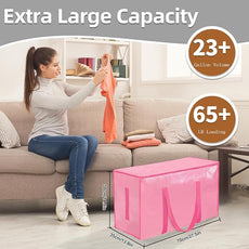 6 Pack-Extra Large Heavy Duty Moving Bags - Waterproof Storage Totes with Handles & Zippers, Foldable for College Dorm, Storage (Pink)