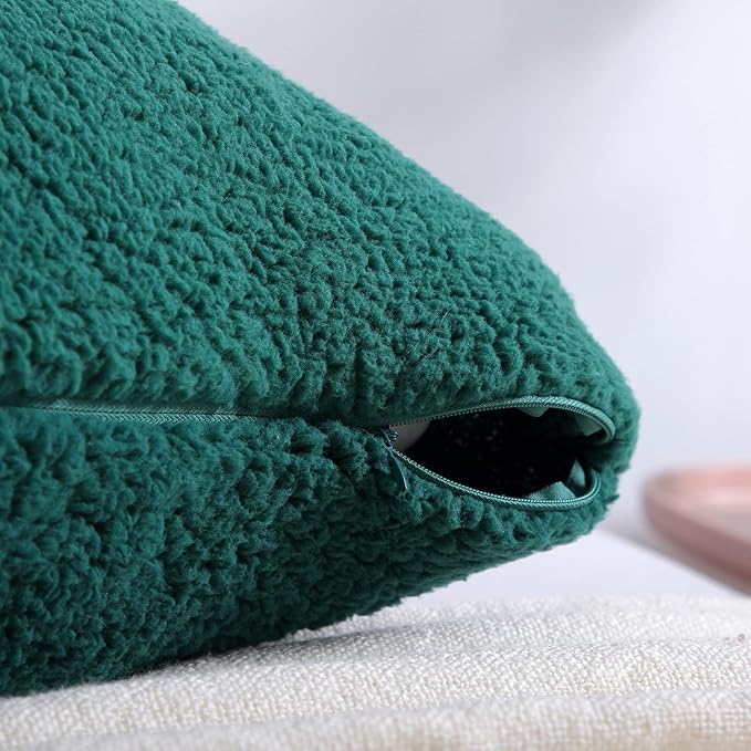 Reafort Ultra Soft Sherpa Euro Sham Pillow Case 26"x26" Replacement with Zipper Closure (Evergreen, 26"x26" Euro Sham)