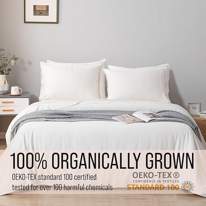 Bella Coterie 6 Piece Luxury Bamboo Viscose Queen Size Sheet Set | 100% Organically Grown | Cooling for Hot Sleepers | 18" Deep Pocket | Soft & Hypoallergenic | 4 Pillowcases [Ivory] BC
