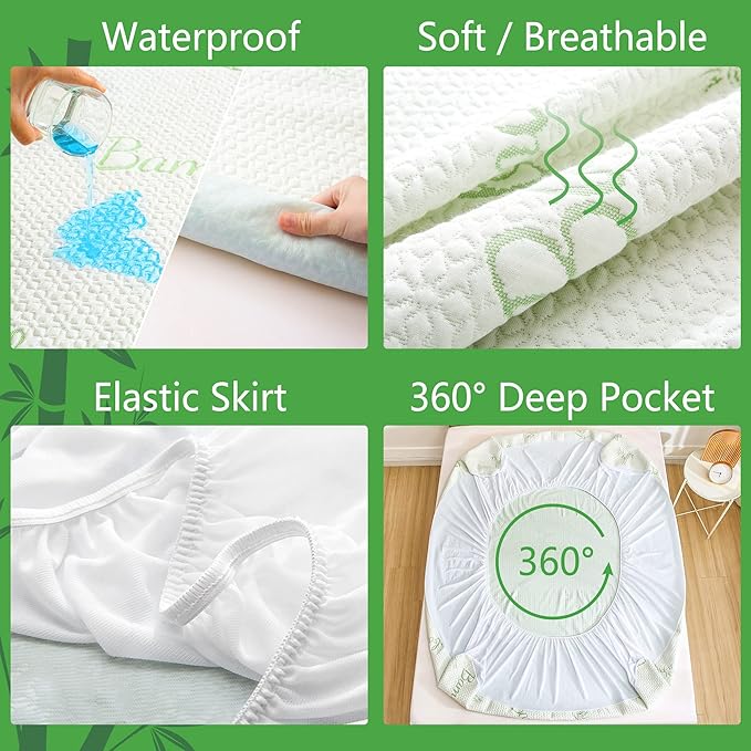 GOONIK California King Mattress Protector, Breathable Bamboo Viscose Waterproof Cal King Mattress Pad Cover with 6-18 inches Deep Pocket