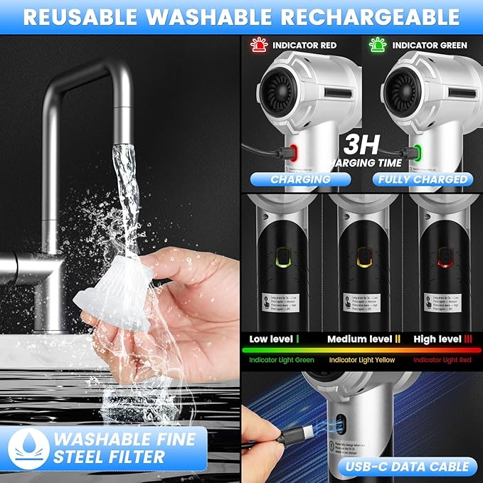 Arify Pro Car Vacuum Portable Cordless with 18000PA Super Suction, 4 in 1 Portable Air Blower/Car Vacuum 90°Foldable Handheld Rechargeable Brushless Motor, Gifts for Christmas for Home, PC