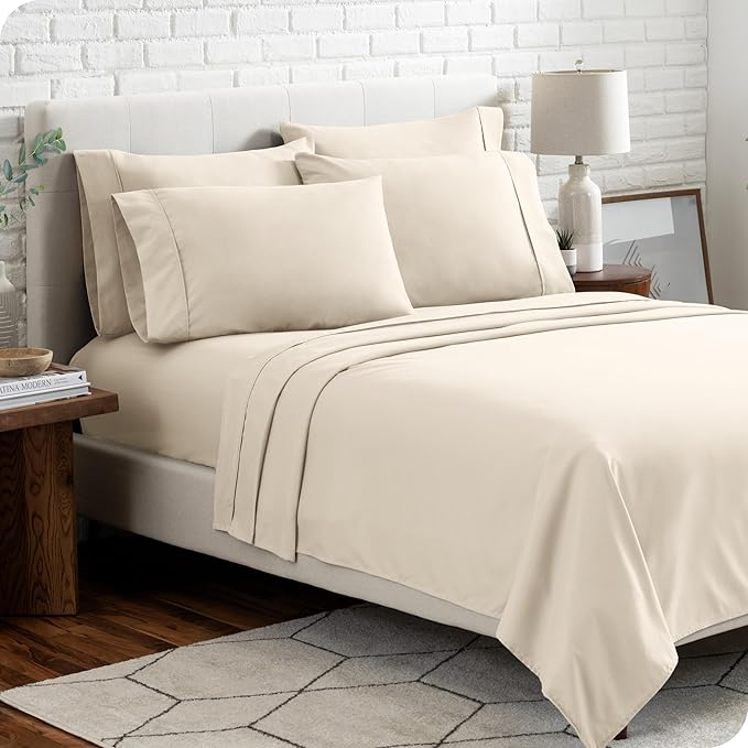 Bare Home Hotel Luxury King Sheet Set, Extra Soft - 6 Piece Set - Deep Pockets - Easy Fit - Cooling & Breathable - Wrinkle, Fade, Stain Resistant - Includes 4 Pillowcases (King, Sand)