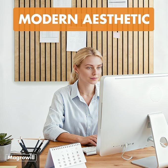 Cork Board Tiles for Wall with Push Pins, 48" x 24" Aesthetic Bulletin Board Sets, Self-Adhesive Pin Board | Magrowill 6 Packs Felt Panels for Office Home Classroom Dorm, Deep Camel with Black Base