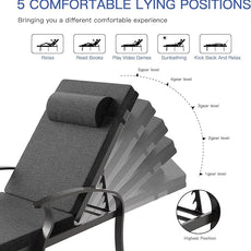 Patio Lounge Chairs Set of 3,Outdoor Lounge Chairs with 5 Adjustable Positions Backerst,Armrest Lounge Chair for Beach,Yard,Balcony,Poolside,Black
