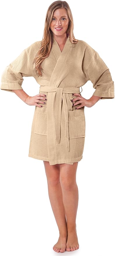 Turquaz Lightweight Short Robes For Women Waffle Kimono Bathrobe - Soft, Fast-Drying, Long-Lasting Cotton Blend