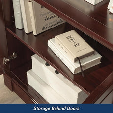 Sauder Palladia Book Shelf, Bookshelf with Storage, Library Bookcase with Doors and Adjustable Shelves, in Select Cherry finish