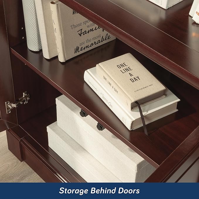 Sauder Palladia Book Shelf, Bookshelf with Storage, Library Bookcase with Doors and Adjustable Shelves, in Select Cherry finish